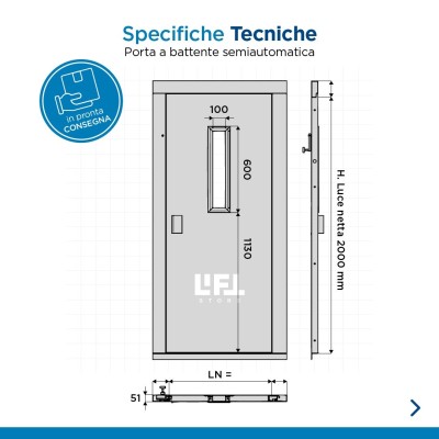 PORTA DI PIANO AD UN BATTENTE SEMIAUT. L.600 SX